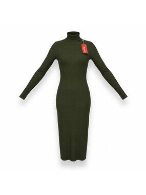 Rocorose Womens Green Turtleneck Ribbed Long Sleeve Midi Dress Sz XL